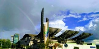 Arco íris sobre El Corte Inglés de Guadalajara. (Foto: La Crónic@)