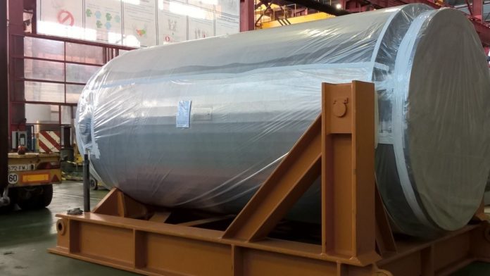 Uno de los contenedores utilizados en el ATI de Trillo, listo para su envío a la central nuclear alcarreña.