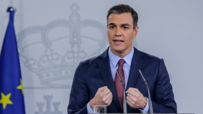 Pedro Sánchez, en una comparecencia telemática desde la Moncloa.