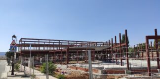 Obras del segundo instituto de Alovera, en abril de 2020.