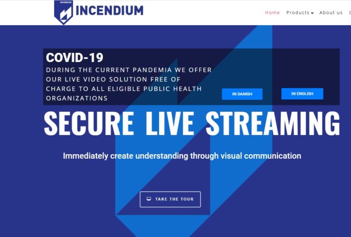 Web de la empresa danesa Incendium, que ha donadosu tecnología mientras dure la pandemia de COVID-19.
