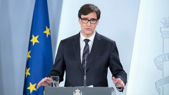 El ministro de Sanidad, Salvador Illa, comparece en rueda de prensa en La Moncloa para informar sobre la evolución de la pandemia del coronavirus en España. 6 de abril de 2020.