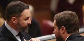 Santiago Abascal y Pablo Casado, en el Congreso de los Diputados.