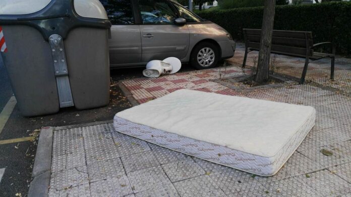 Enseres varios tirados junto a un contenedor, en Guadalajara. (Foto: La Crónic@)