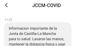 Mensaje recibido este viernes en todos los teléfonos móviles de Castilla-La Mancha.