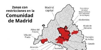 Zonas de Madrid con restricciones a la movilidad desde el 2 de octubre de 2020. (Infografía: EP)