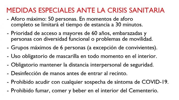 Medidas especiales en el cementerio de Cabanillas del Campo por el COVID.