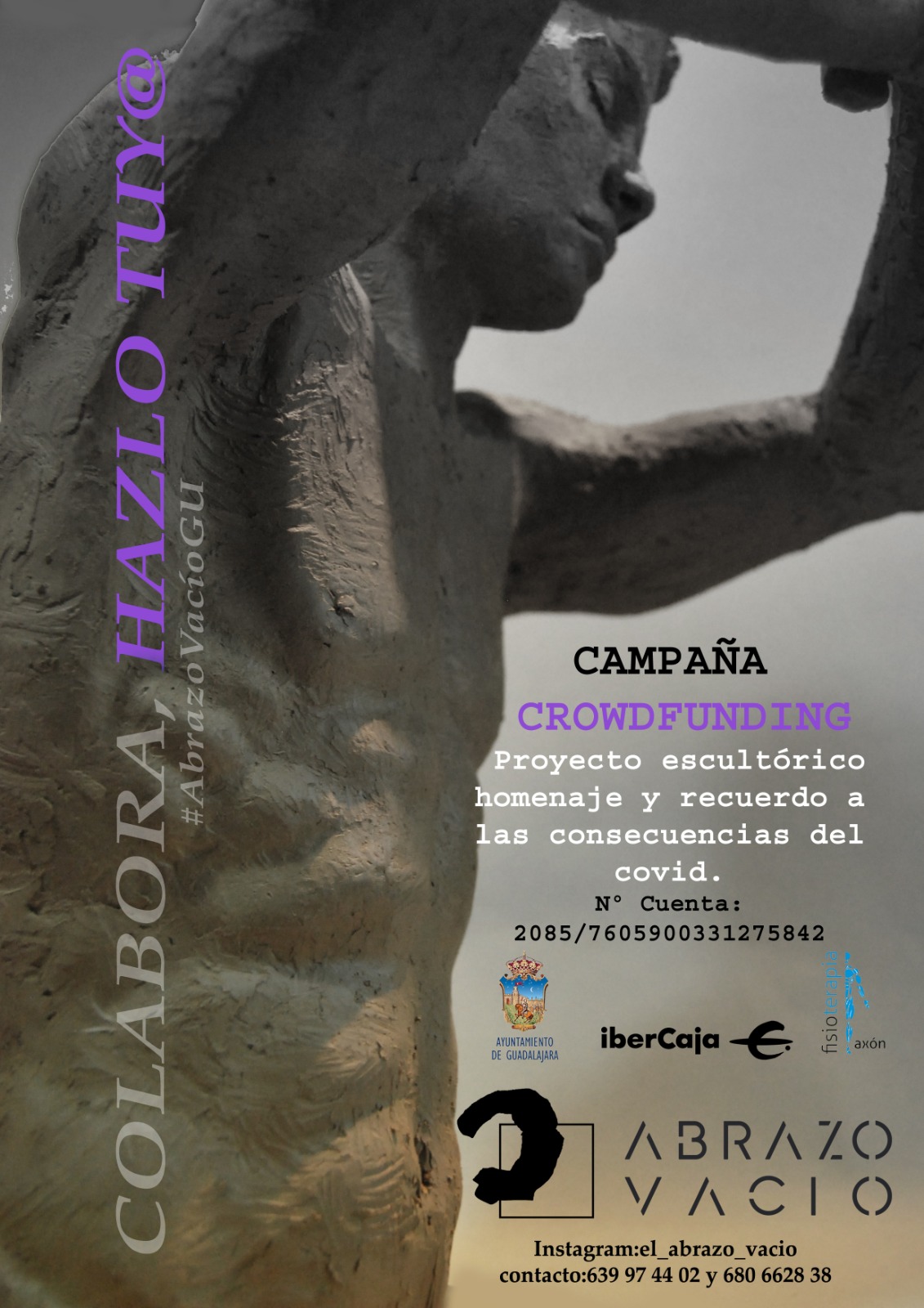Cartel de la campaña para levantar "El abrazo vacío", escultura de Sergio del Amo.