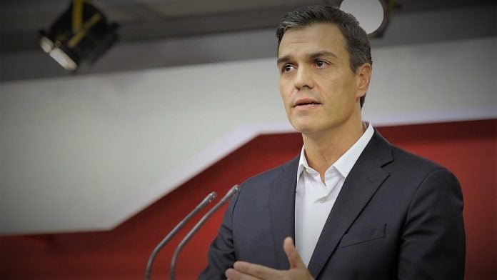 Pedro Sánchez durante su intervención el 28 de noviembre de 2020 en la sede del PSOE, en Ferraz.