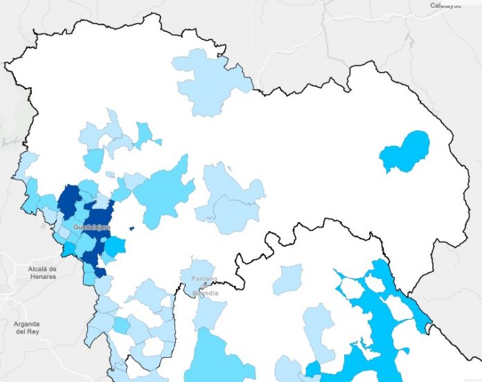 El mapa de Guadalajara se va despejando de COVID: a más claro, menos casos en la semana número 49.