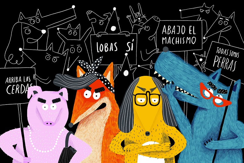 Una ilustración de ‘La perra, la cerda, la zorra y la loba’ de Luis Amavisca.