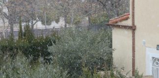 Primeros momentos de la nevada el jueves, 7 de enero de 2021, en Cabanillas del Campo. (Foto: La Crónic@)