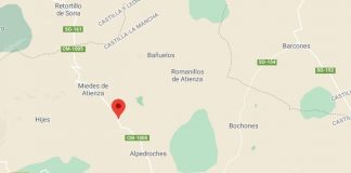 Ubicación del tramo de la ÇCM-1005 que aún permanece cortado el lunes, por la nieve. (Croquis: Google Maps)