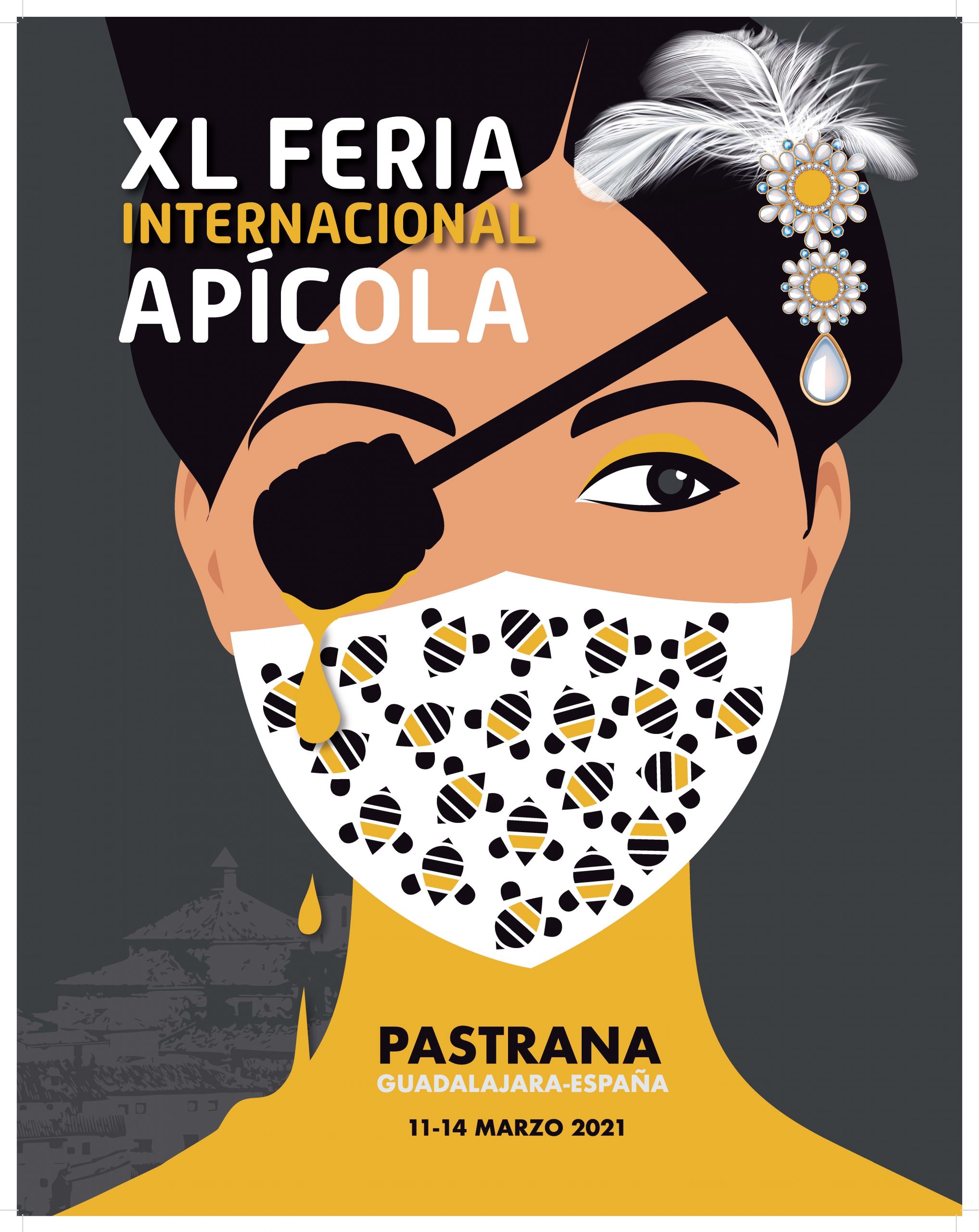 Cartel anunciador de la Feria Apícola de Pastrana de 2021, obra de Lina Vico.