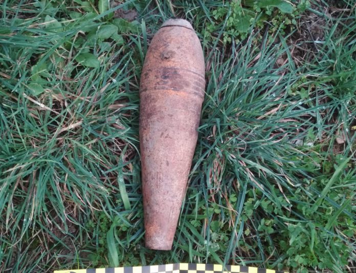 Obús de la Guerra Civil encontrado en El Casar en febrero de 2021.