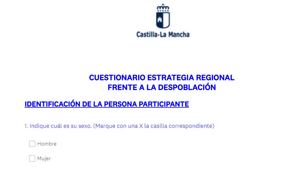 Primera página del cuestionario sobre la despoblación.