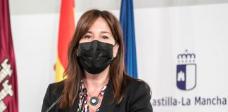 Blanca Fernández, en su comparecencia del 21 de abril de 2021, en Toledo.