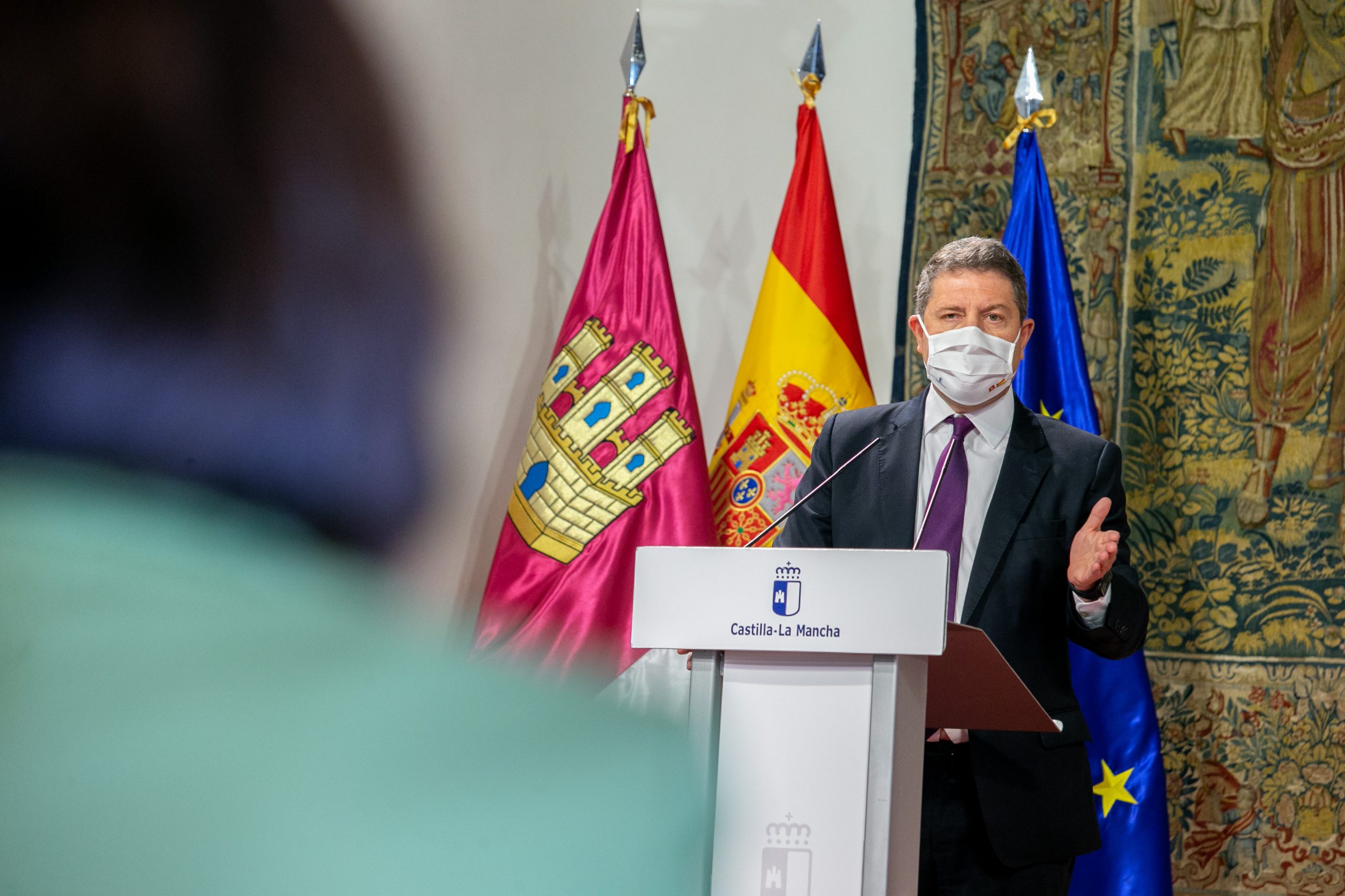 García-Page, durante su intervención del 8 de mayo de 2021.
