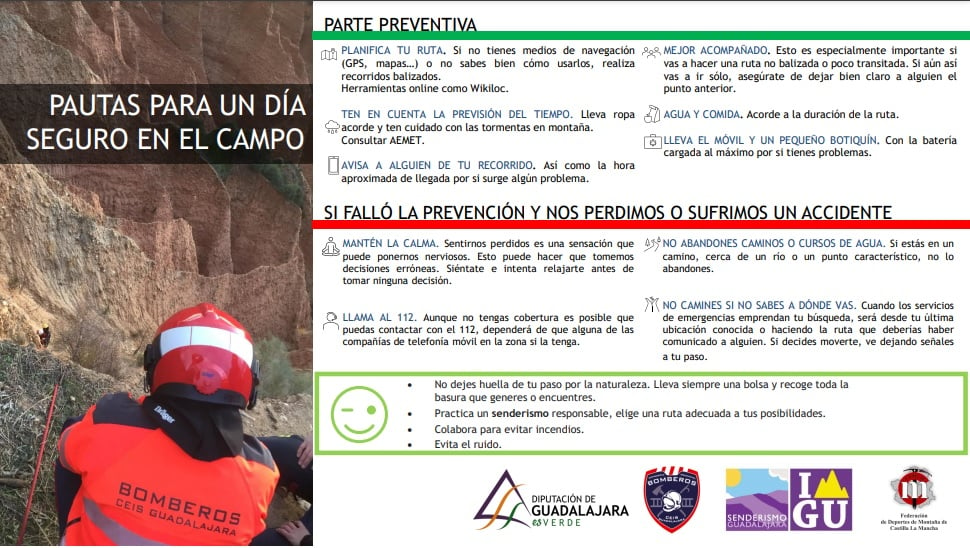 Algunos de los consejos para senderistas propuestos por los bomberos del CEIS de Guadalajara.