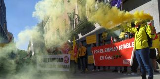 Protesta de los trabajadores de Gecam en Guadalajara, el 5 de mayo de 2021.