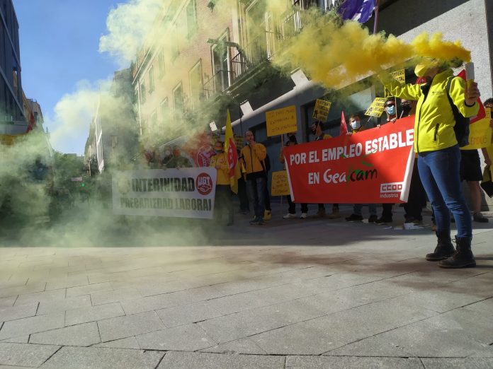 Protesta de los trabajadores de Gecam en Guadalajara, el 5 de mayo de 2021.