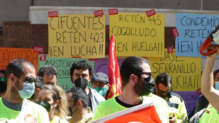Protesta de los trabajadores de GEACAM en Guadalajara el 24 de mayo de 2021. (Foto: La Crónic@)