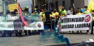 Protesta de los trabajadores de GEACAM en Guadalajara el 24 de mayo de 2021. (Foto: La Crónic@)