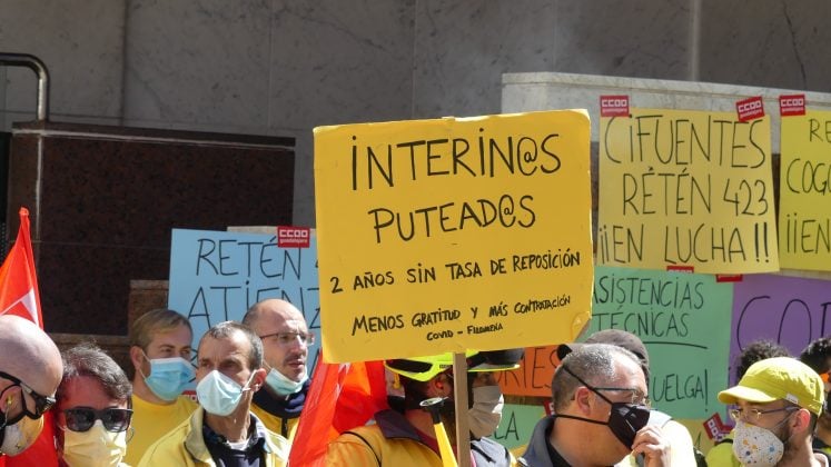 Protesta de los trabajadores de GEACAM en Guadalajara el 24 de mayo de 2021. (Foto: La Crónic@)