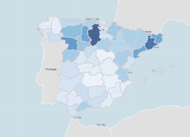 Casos de COVID por provincias en España el 13 de julio de 2021. Incidencia a 14 días. (Fuente: Instituto Carlos III)