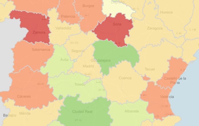 Razón de tasas en España, por provincias el 5 de julio de 2021.