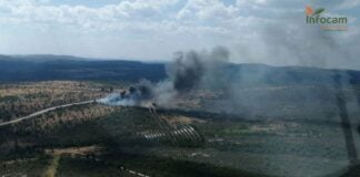 Vista aérea del incendio de Mazarete, declarado el 28 de julio de 2021.