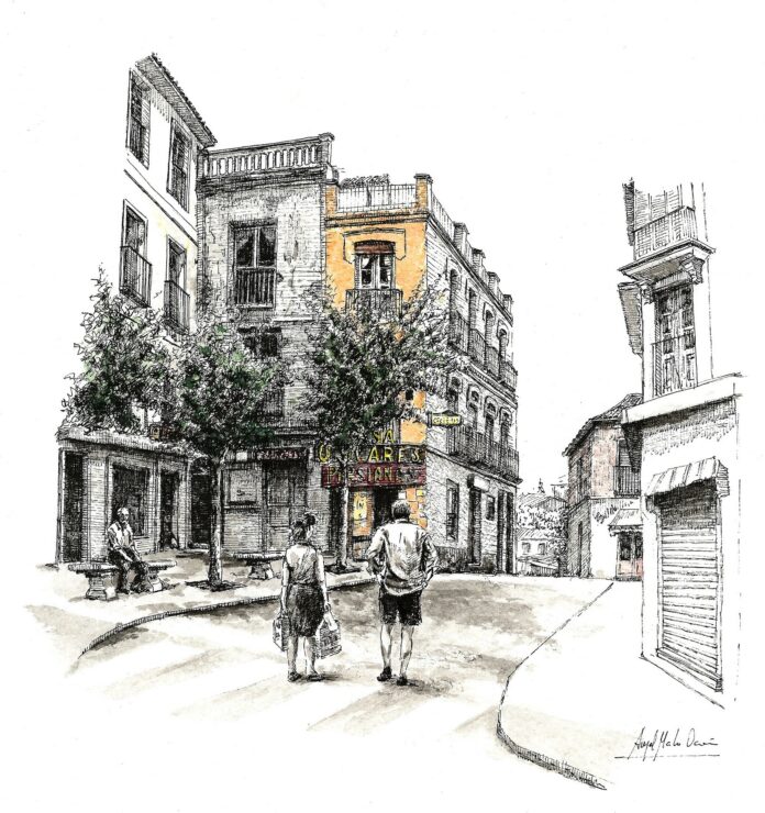 Recuerdo de la talabartería desaparecida, en un dibujo de Ángel Malo.