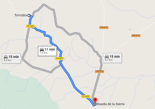 El trazado mejorado de la GU-426, según Google Maps.
