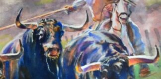 Fragmento de una de las acuarelas de José Luis Condado en esta exposición.