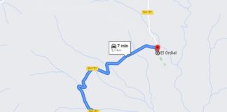 Carretera en El Ordial y Arroyo de Fraguas.