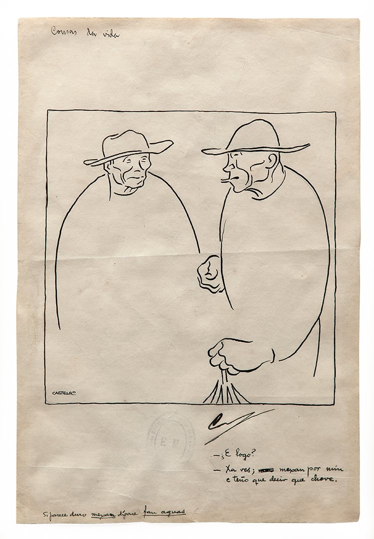 Dibujo original de Castelao, de la serie "Cousas da vida", propiedad en la actualidad de Abanca.