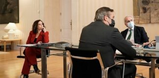 Díaz Ayuso, contra la obligación de las mascarillas en la calle Díaz Ayuso, en un momento de la reunión telemática de este miércoles.