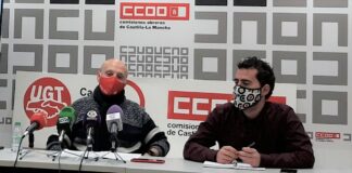 Los secretarios de CCOO y UGT en Guadalajara, durante su rueda de prensa el 28 de enero de 2022.