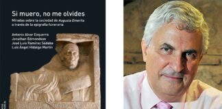Antonio Alvar y la portada del libro sobre los epitafios de Emérita Augusta.