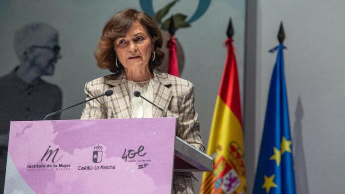 Carmen Calvo, en el acto institucional del Día de las Mujeres, celebrado en Talavera de la Reina el 7 de marzo de 2022.