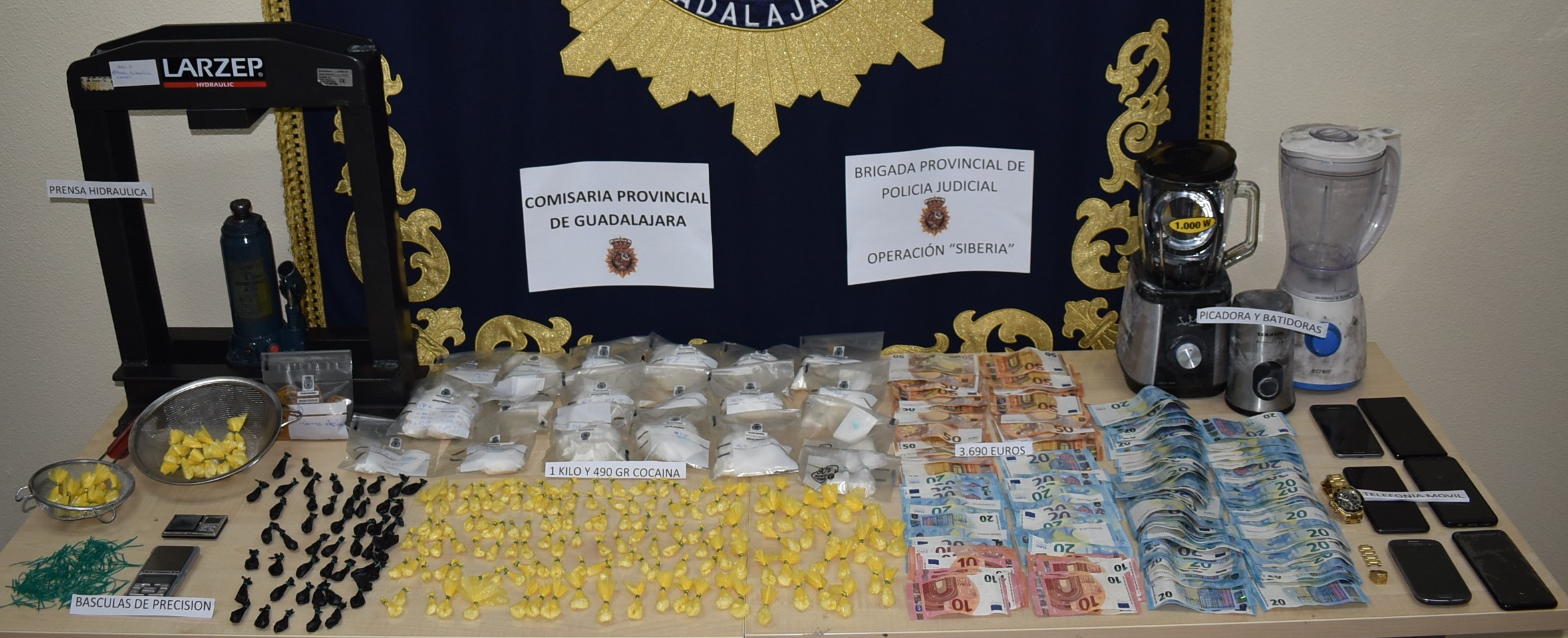 Cocaína intervenida en Guadalajara por la Policía Nacional en marzo de 2022.