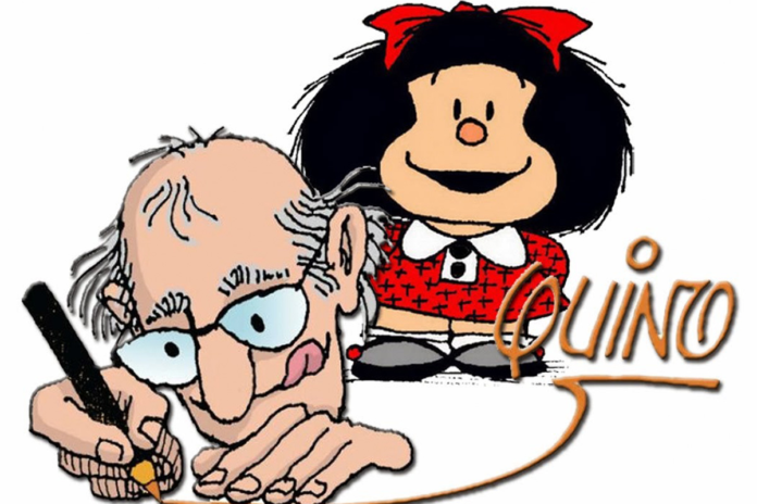 Mafalda y su creador, Quino.