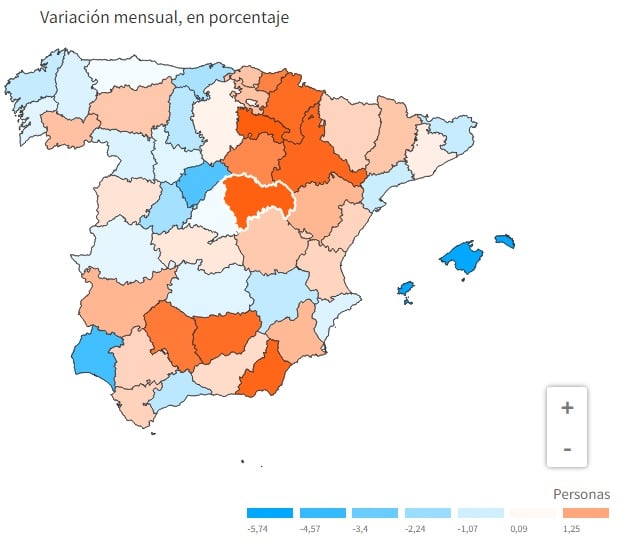 Incremento del paro en España en marzo de 2022, por provincias. Destacada, Guadalajara. (Fuente: EP)
