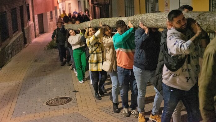 El mayo de Trillo, llevado a hombros de mozos y mozas en este 2022.