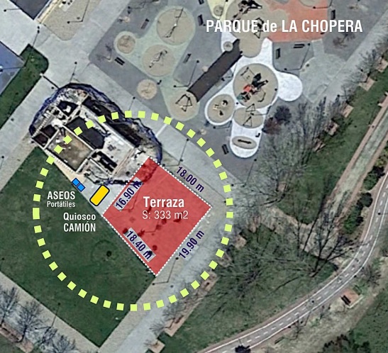 Croquis de la terraza de verano pretendida por el Ayuntamiento de Guadalajara en el parque de La Chopera. (Fuente: Plataforma de Contratación)