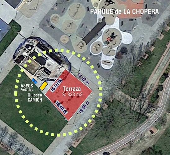 chopera Croquis de la terraza de verano pretendida por el Ayuntamiento de Guadalajara en el parque de La Chopera. (Fuente: Plataforma de Contratación)