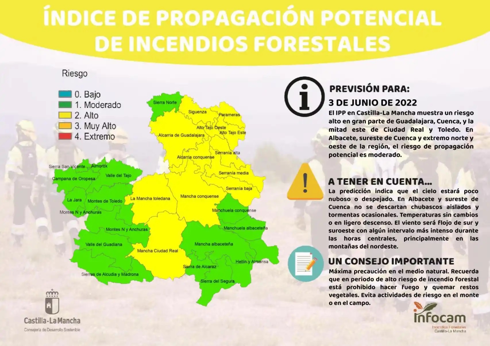 Riesgo de incendios forestales en Castilla-La Mancha el 3 de junio de 2022.