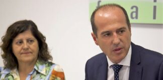 Alberto Rojo, en presencia de la presidenta de CEOE Guadalajara, durante un acto el 23 de junio de 2022.