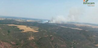 Vista aérea del incendio declarado en Angón el 14 de julio de 2022. (Foto: Infocam)