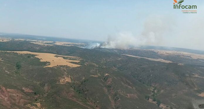 Vista aérea del incendio declarado en Angón el 14 de julio de 2022. (Foto: Infocam)